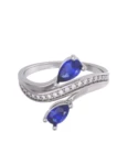 Churumbela de Oro Blanco 10k Fonelli con Zirconias redondas de 1 mm y centrales pera azules de 5 x 3 mm 10-ZA9193B