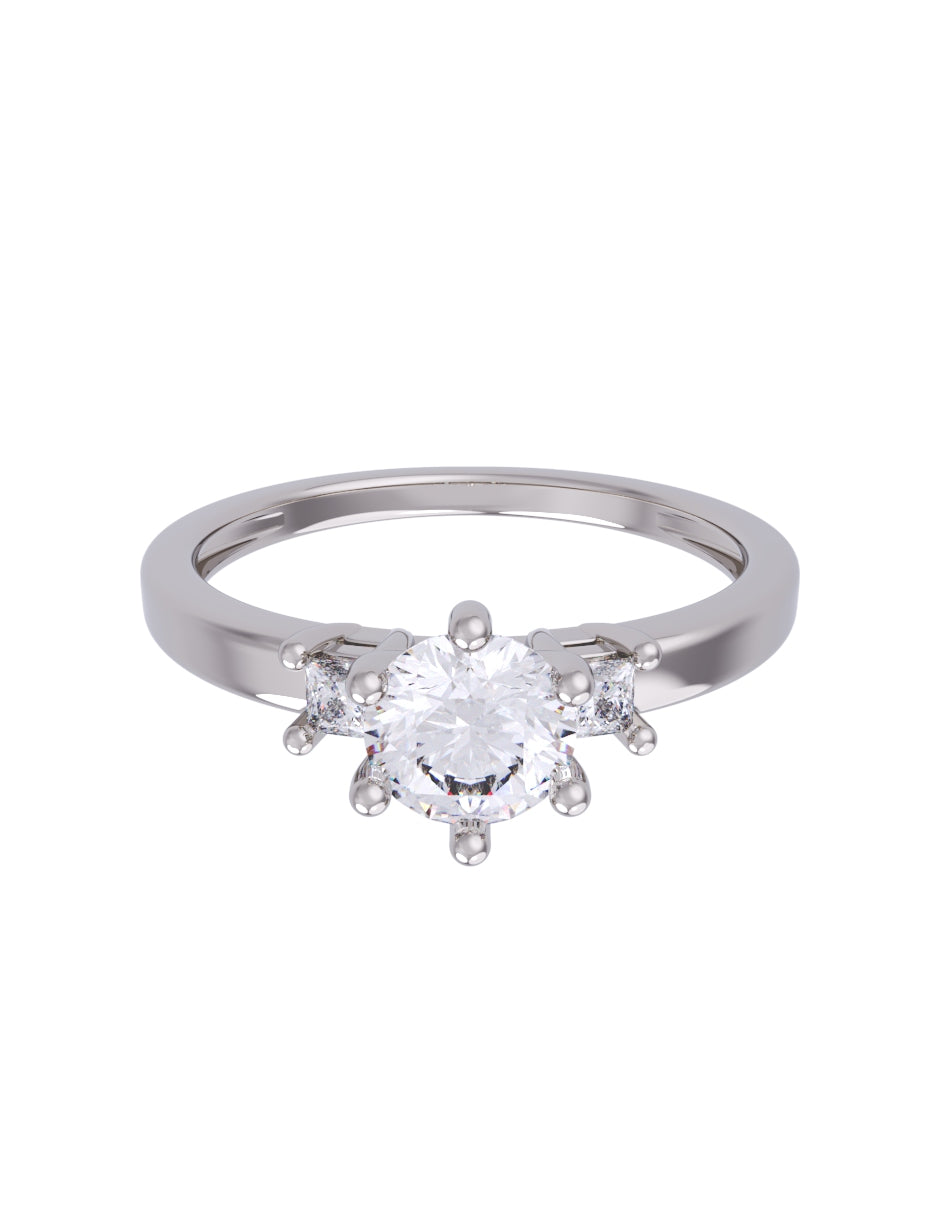 Anillo de compromiso de Oro Blanco 14k Fonelli Zirconia Redonda de 5 mm y Zirconias Princess de 2 mm Z9166B