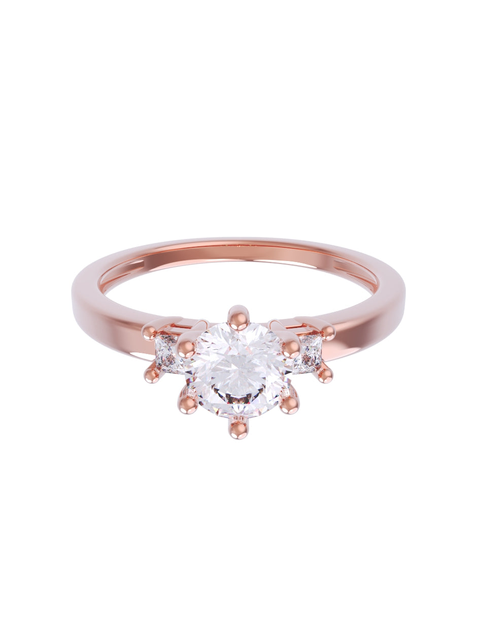 Anillo de compromiso de Oro Rosa 14k Fonelli Zirconia Redonda de 5 mm y Zirconias Princess de 2 mm Z9166R