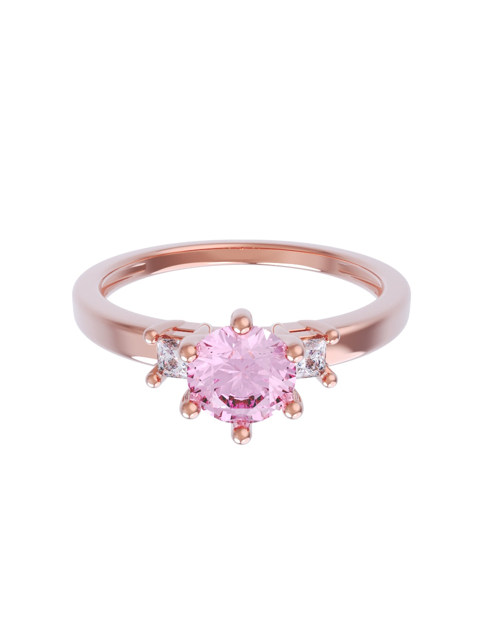 Anillo de compromiso de Oro Rosa 14k Fonelli Zirconia Redonda Rosa de 5 mm y Zirconias Princess de 2 mm ZRS9166R