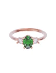 Anillo de compromiso de Oro Rosa 14k Fonelli Zirconia Oval Verde de 6x4 mm y Zirconias de 2.5 mm ZV9165R