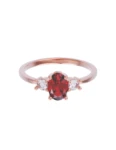 Anillo de compromiso de Oro Rosa 14k Fonelli Zirconia Oval Roja de 6x4 mm y Zirconias de 2.5 mm ZR9165R