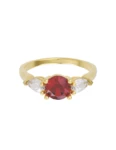 Anillo de compromiso de Oro Amarillo 14k Fonelli Zirconia Redonda Roja de 5 mm y Zirconias Pera de 5x3 mm ZR9161