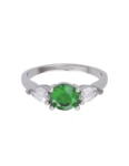Anillo de compromiso de Oro Blanco 14k Fonelli Zirconia Redonda Verde de 5 mm y Zirconias Pera de 5x3 mm ZV9161B