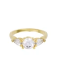 Anillo de compromiso de Oro Amarillo 14k Fonelli Zirconia Redonda de 5 mm y Zirconias Pera de 5x3 mm Z9161