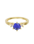 Anillo de compromiso de Oro Amarillo 14k Fonelli Zirconia Redonda Azul de 5 mm y Zirconias Princess de 2 mm ZA9166