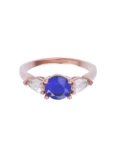 Anillo de compromiso de Oro Rosa 14k Fonelli Zirconia Redonda Azul de 5 mm y Zirconias Pera de 5x3 mm ZA9161R