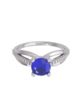 Anillo de compromiso de Oro Blanco 14k Fonelli Zirconia Redonda Azul de 5 mm y Zirconias de 1 mm ZA9156B