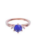 Anillo de compromiso de Oro Rosa 14k Fonelli Zirconia Redonda Azul de 5 mm y Zirconias Princess de 2 mm ZA9166R