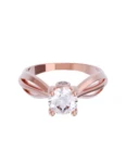 Anillo de compromiso de Oro Rosa 14k Fonelli Zirconia Redonda de 5 mm y Zirconias de 2 mm Z9157R