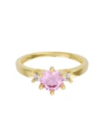 Anillo de compromiso de Oro Amarillo 14k Fonelli Zirconia Redonda Rosa de 5 mm y Zirconias Princess de 2 mm ZRS9166