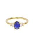 Anillo de compromiso de Oro Amarillo 14k Fonelli Zirconia Oval Azul de 6x4 mm y Zirconias de 2.5 mm ZA9165