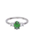 Anillo de compromiso de Oro Blanco 14k Fonelli Zirconia Oval Verde de 6x4 mm y Zirconias de 2.5 mm ZV9165B