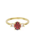 Anillo de compromiso de Oro Amarillo 14k Fonelli Zirconia Oval Roja de 6x4 mm y Zirconias de 2.5 mm ZR9165
