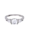 Anillo de compromiso de Oro Blanco 14k Fonelli Zirconia Redonda de 5 mm y Zirconias Pera de 5x3 mm Z9161B