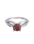 Anillo de compromiso de Oro Blanco 14k Fonelli Zirconia Redonda Roja de 5 mm y Zirconias de 1 mm ZR9156B