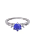 Anillo de compromiso de Oro Blanco 14k Fonelli Zirconia Redonda Azul de 5 mm y Zirconias Princess de 2 mm ZA9166B