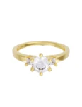 Anillo de compromiso de Oro Amarillo 14k Fonelli Zirconia Redonda de 5 mm y Zirconias Princess de 2 mm Z9166