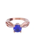 Anillo de compromiso de Oro Rosa 14k Fonelli Zirconia Redonda Azul de 5 mm y Zirconias de 2 mm ZA9157R