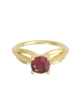 Anillo de compromiso de Oro Amarillo 14k Fonelli Zirconia Redonda Roja de 5 mm y Zirconias de 1 mm ZR9156