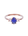Anillo de compromiso de Oro Rosa 14k Fonelli Zirconia Oval Azul de 6x4 mm y Zirconias de 2.5 mm ZA9165R