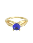 Anillo de compromiso de Oro Amarillo 14k Fonelli Zirconia Redonda Azul de 5 mm y Zirconias de 1 mm ZA9156