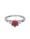 Anillo de compromiso de Oro Blanco 14k Fonelli Zirconia Redonda Roja de 5 mm y Zirconias Princess de 2 mm ZR9166B