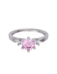Anillo de compromiso de Oro Blanco 14k Fonelli Zirconia Redonda Rosa de 5 mm y Zirconias Princess de 2 mm ZRS9166B