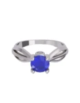 Anillo de compromiso de Oro Blanco 14k Fonelli Zirconia Redonda Azul de 5 mm y Zirconias de 2 mm ZA9157B