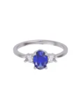 Anillo de compromiso de Oro Blanco 14k Fonelli Zirconia Oval Azul de 6x4 mm y Zirconias de 2.5 mm ZA9165B