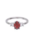 Anillo de compromiso de Oro Blanco 14k Fonelli Zirconia Oval Roja de 6x4 mm y Zirconias de 2.5 mm ZR9165B