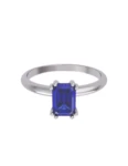 Anillo de compromiso de Oro Blanco 14k Fonelli Zirconia Esmeralda Azul de 6x4 mm ZA9167B