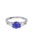 Anillo de compromiso de Oro Blanco 14k Fonelli Zirconia Redonda Azul de 5 mm y Zirconias Pera de 5x3 mm ZA9161B