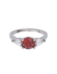 Anillo de compromiso de Oro Blanco 14k Fonelli Zirconia Redonda Roja de 5 mm y Zirconias Pera de 5x3 mm ZR9161B