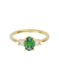 Anillo de compromiso de Oro Amarillo 14k Fonelli Zirconia Oval Verde de 6x4 mm y Zirconias de 2.5 mm ZV9165