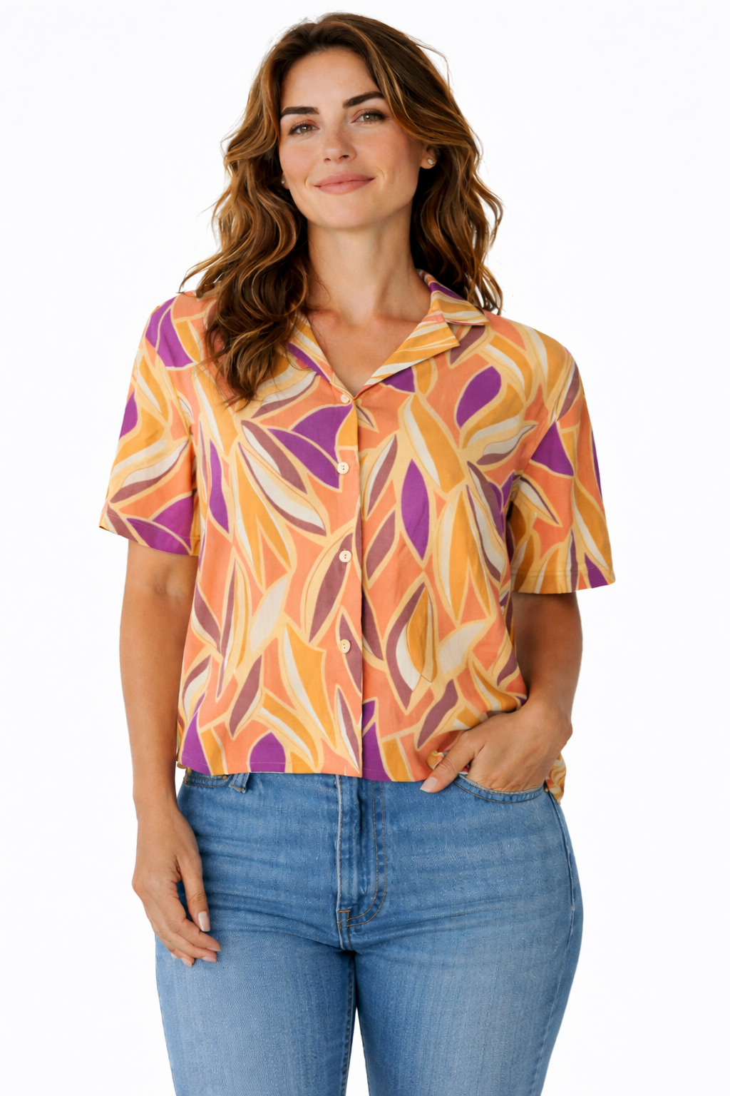 Blusa Estampada de Manga Corta Merkabá – Estilo Casual y Fresco