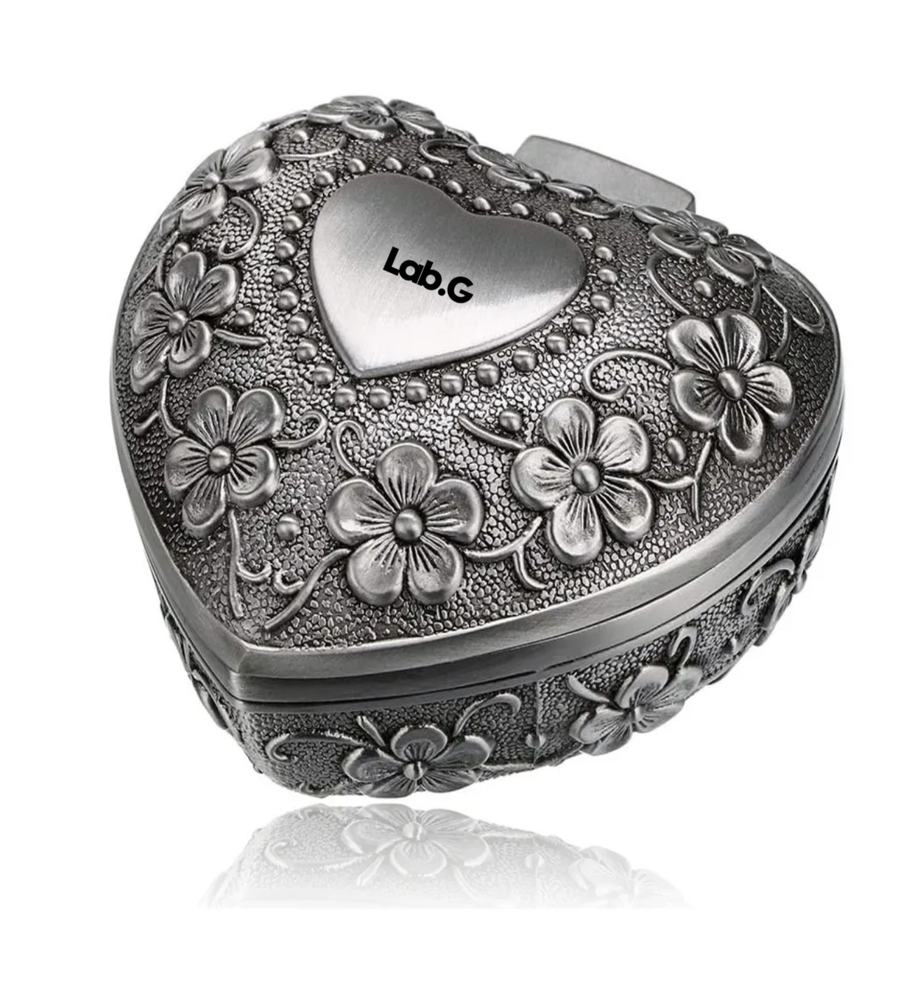 Caja De Joyería Vintage De Tallado Metal En Forma De Corazón Plateado