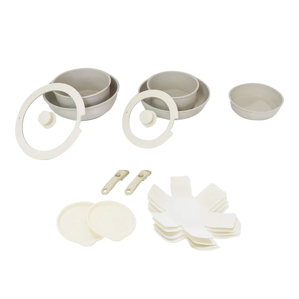 Batería de Cocina Brandtrendy 15 Piezas con Ollas y Sartenes Antiadherentes y Mangos desmontables