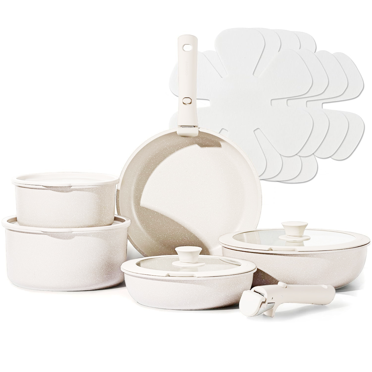 Batería de Cocina Brandtrendy 15 Piezas con Ollas y Sartenes Antiadherentes y Mangos desmontables