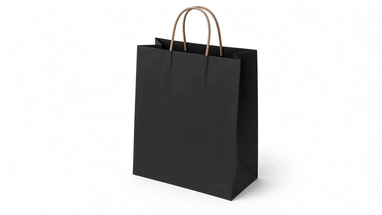 Bolsa delivery de papel negra 30x18x40 cm con asa de papel torcido café - Paquete 100 pzas