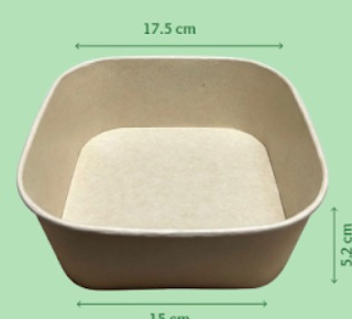 Bowl cuadrado bambú + PLA 35 oz / 1000 ml, compostable - Caja 300 pzas (6 paq. x 50)