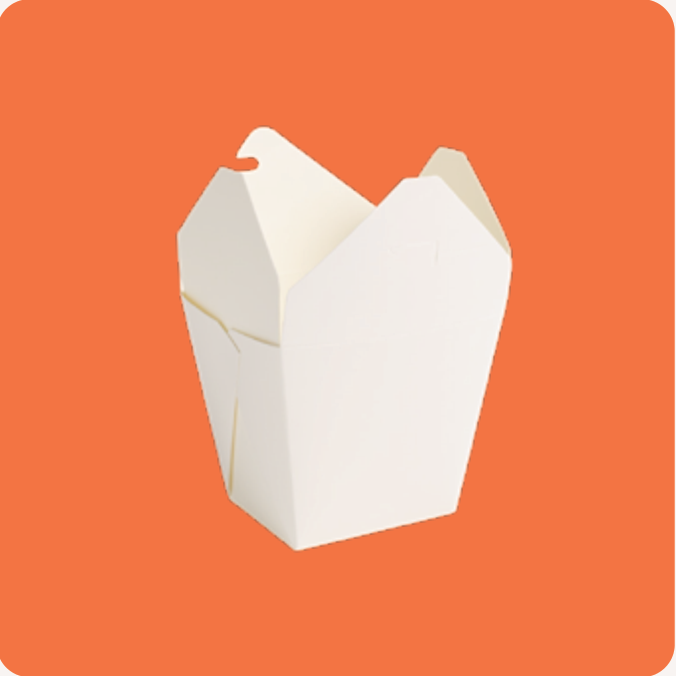Caja blanca comida asiática 16 oz - Caja 450 pzas (9 paq. x 50)