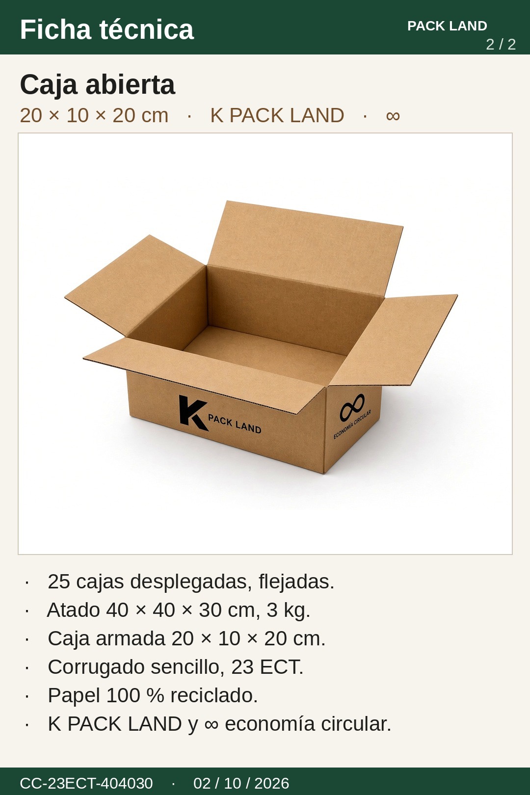 Caja de Cartón Corrugado Reciclado 20x10x20 cm, Resistencia 23 ECT
