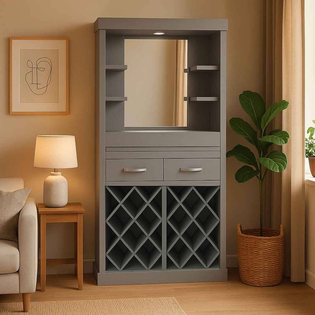 Cantina  Gris Con Iluminación Led blanca y de colores Piedras blancas Con Espejo Gris Sahara Reinicia 21 Muebles
