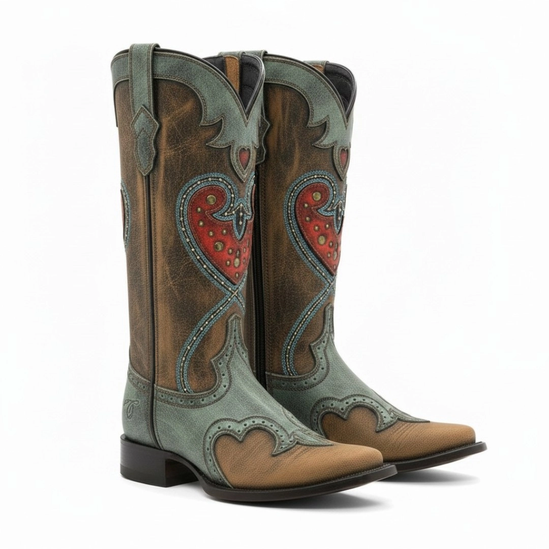 Botas vaqueras de piel con diseño de corazón