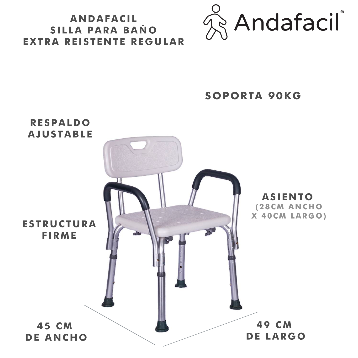 Andafacil Silla para Baño Extra Resistente Regular