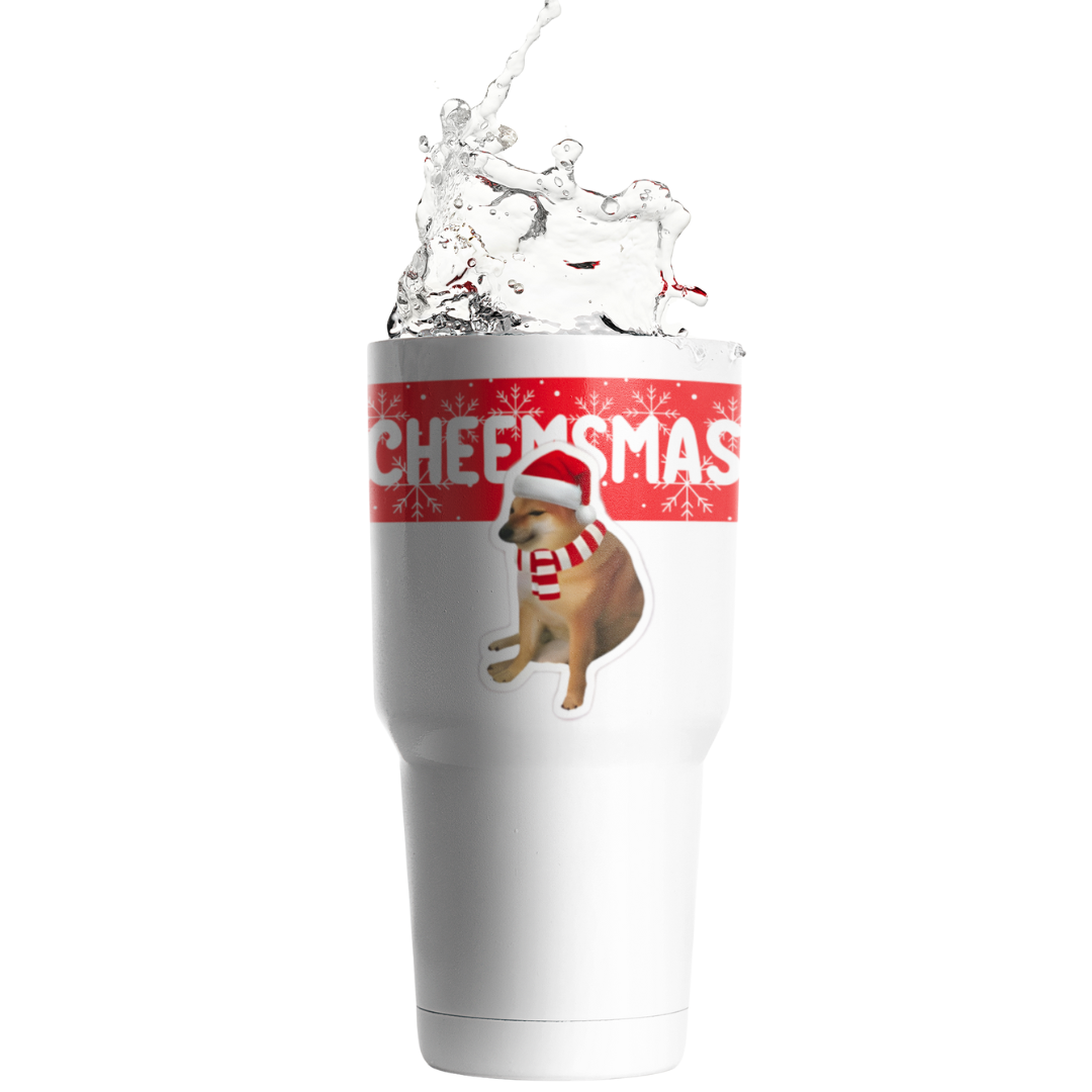 Termo Cheemsmas I frase divertida | meme perrito Cheems | regalo sorpresa | diseño único | regalo navideño I Blanco Acero | original | Navidad I Viajero Metálico 30 oz