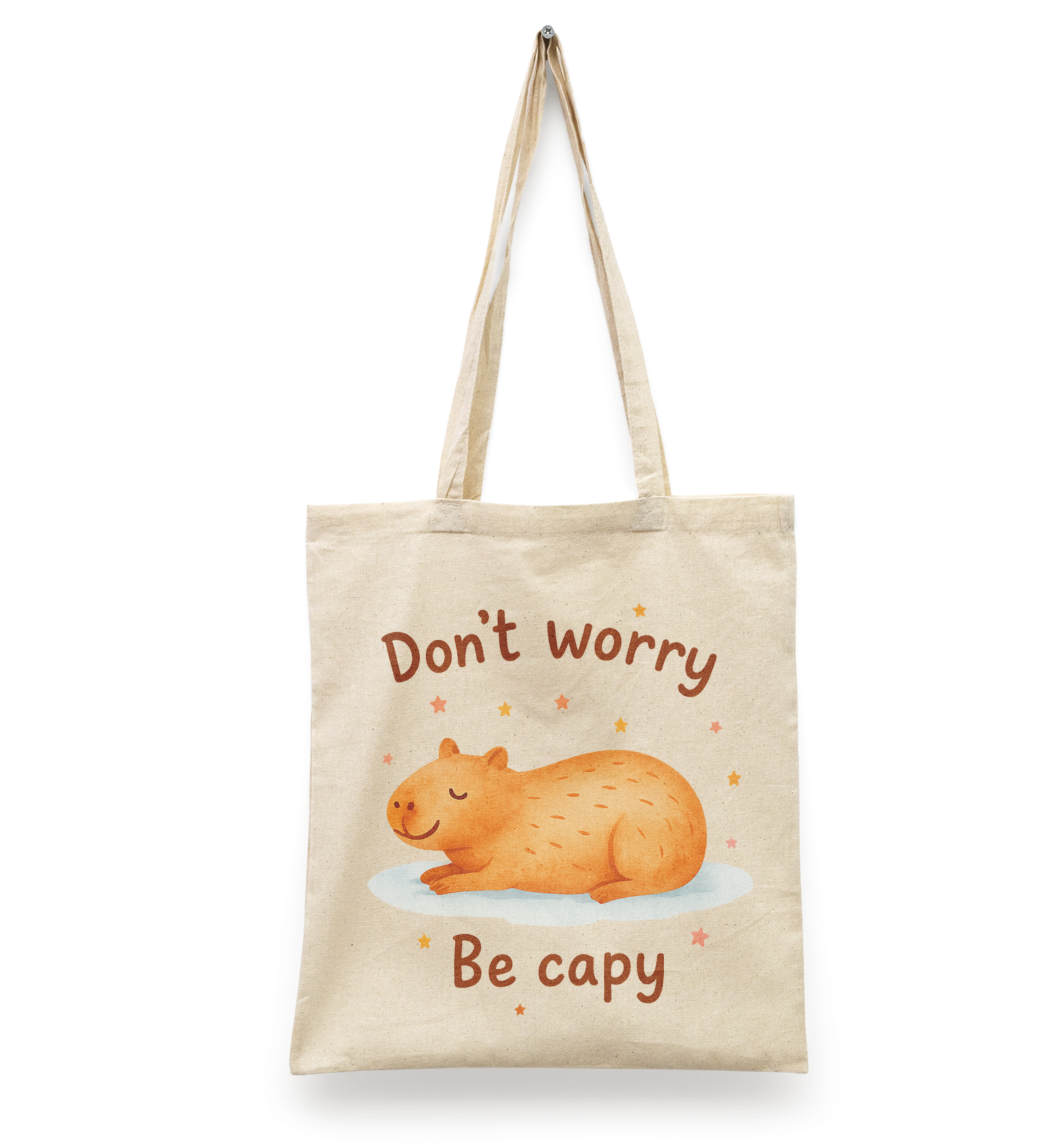 Tote Bag Don´t Worry Be Capy I frase divertida I capibara I creativo | regalo original | manta beige | Diseño Dtf | Ligera, reusable