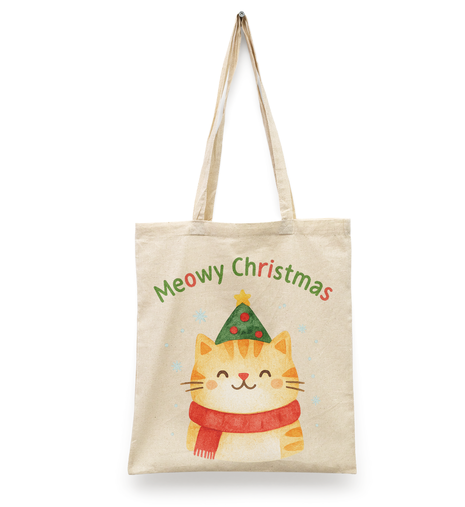 Tote Bag Meowy Christmas!! I navidad I cat | regalo original | manta beige | Diseño Dtf | Ligera, reusable
