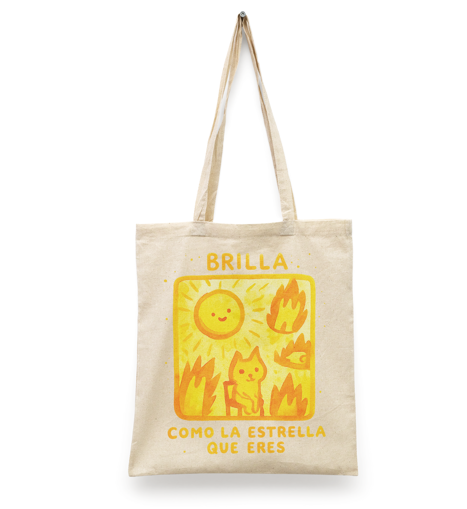 Tote Bag Brilla como la Estrella que Eres I fresa I gato | regalo original y divertido | manta beige | Diseño Dtf | Ligera, reusable